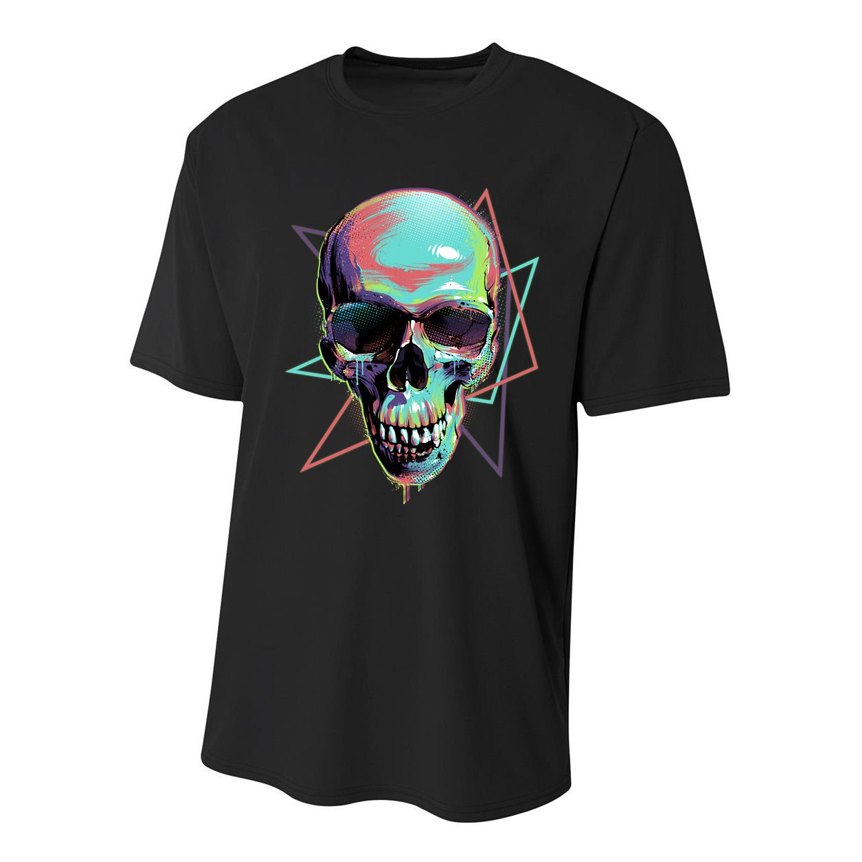 Retro Neon Graffiti Paint Skull Youth Performance Sprint T-Shirt