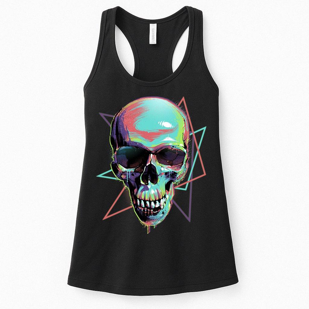 Retro Neon Graffiti Paint Skull Womens Tank Top