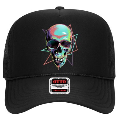 Retro Neon Graffiti Paint Skull Trucker Hat
