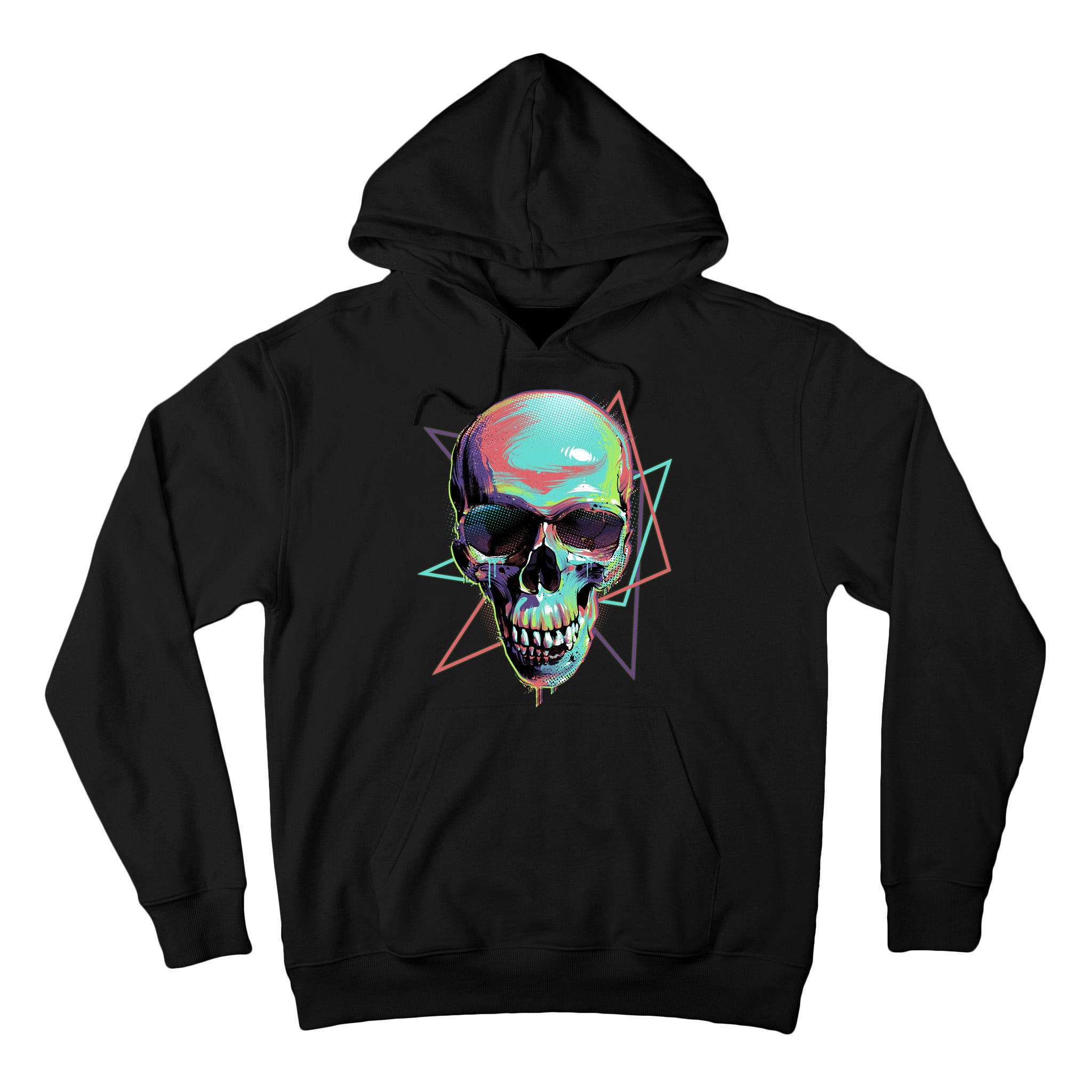 Retro Neon Graffiti Paint Skull Tall Hoodie
