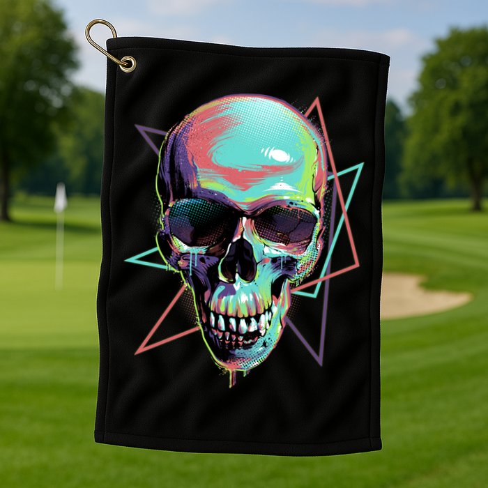 Retro Neon Graffiti Paint Skull Golf Towel