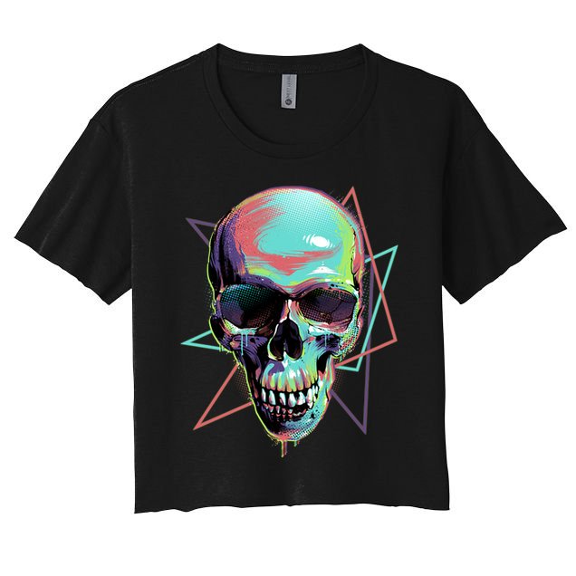 Retro Neon Graffiti Paint Skull Crop Top