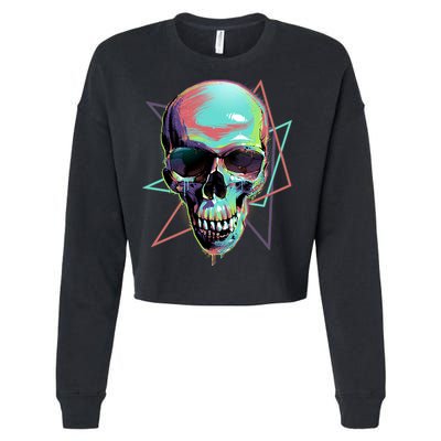 Retro Neon Graffiti Paint Skull Cropped Pullover Crew
