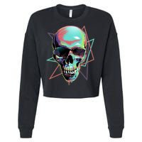 Retro Neon Graffiti Paint Skull Cropped Pullover Crew