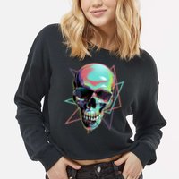 Retro Neon Graffiti Paint Skull Cropped Pullover Crew