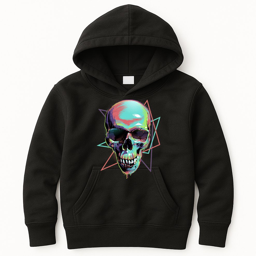 Retro Neon Graffiti Paint Skull Kids Hoodie
