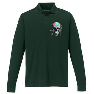 Retro Neon Graffiti Paint Skull Performance Long Sleeve Polo