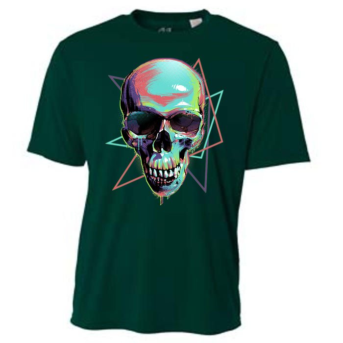 Retro Neon Graffiti Paint Skull Cooling Performance Crew T-Shirt