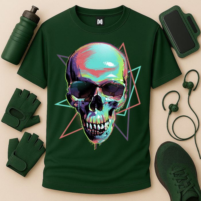 Retro Neon Graffiti Paint Skull Cooling Performance Crew T-Shirt