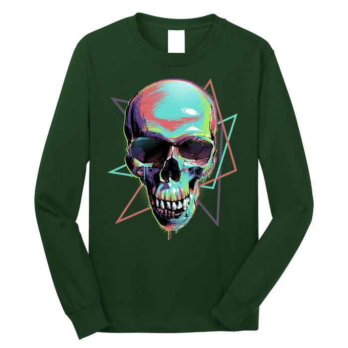 Retro Neon Graffiti Paint Skull Long Sleeve Shirt