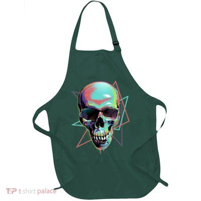 Retro Neon Graffiti Paint Skull Full-Length Apron With Pockets