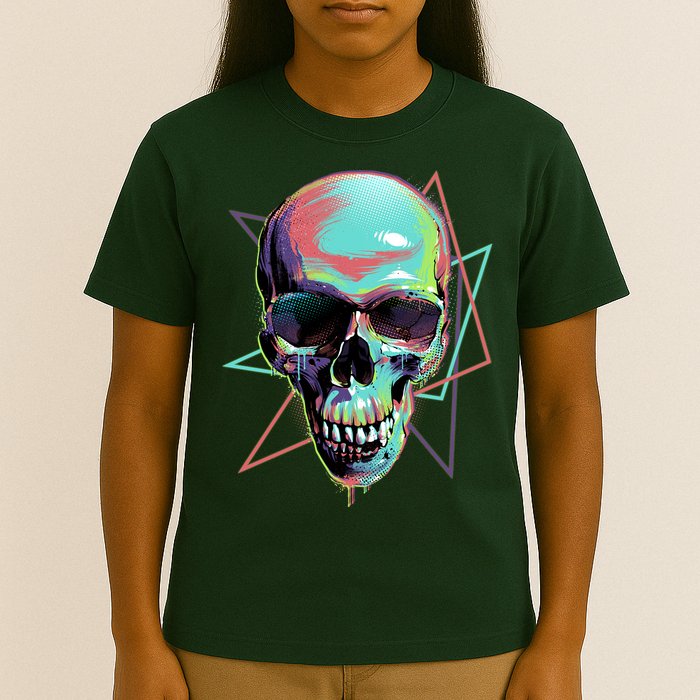 Retro Neon Graffiti Paint Skull T-Shirt