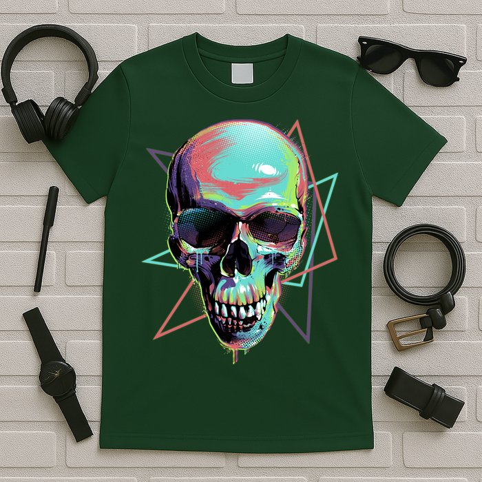 Retro Neon Graffiti Paint Skull T-Shirt
