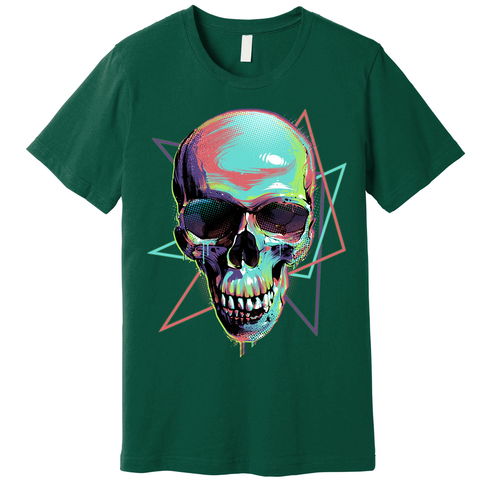 Retro Neon Graffiti Paint Skull Premium T-Shirt