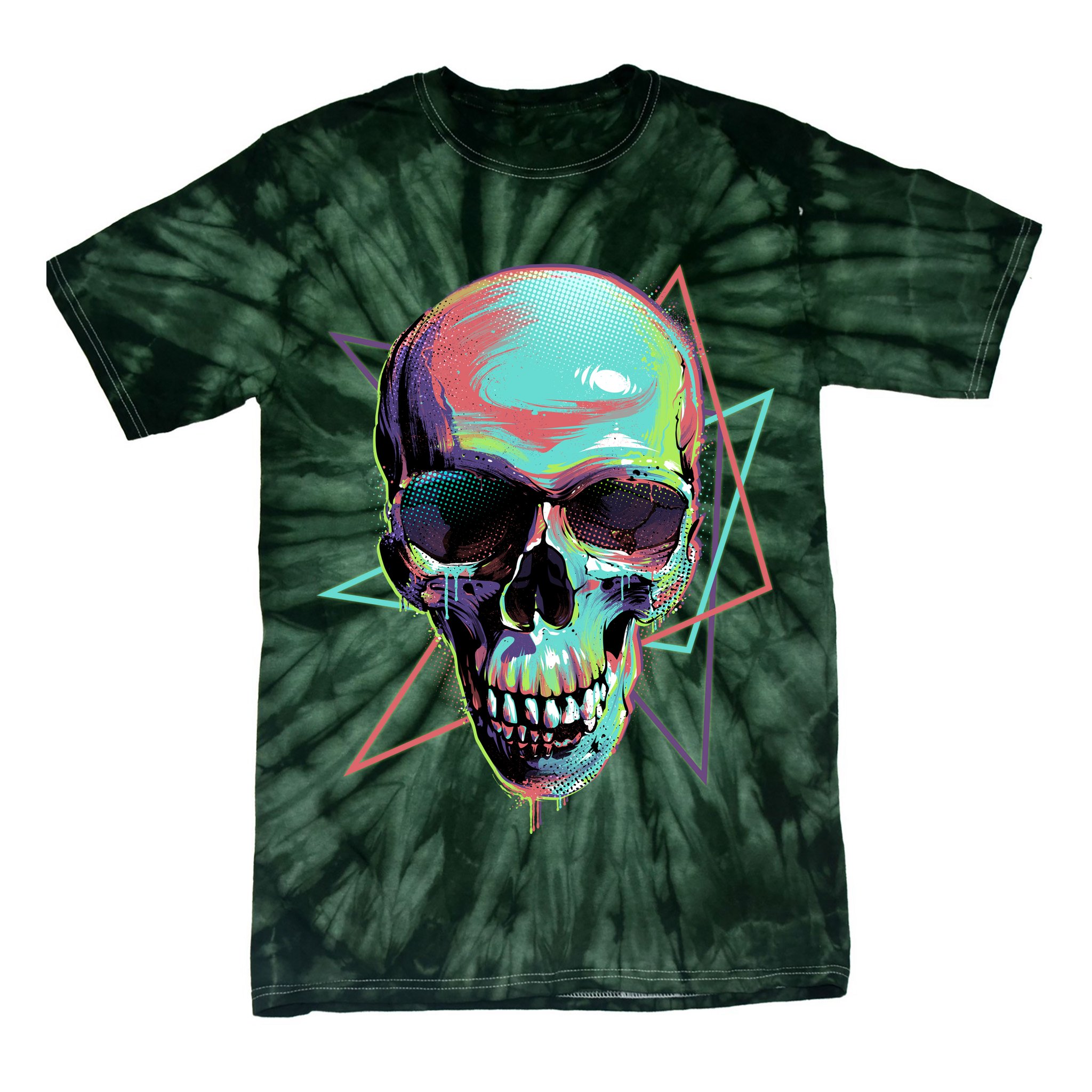 Retro Neon Graffiti Paint Skull Tie-Dye T-Shirt