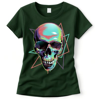 Retro Neon Graffiti Paint Skull Womens T-Shirt