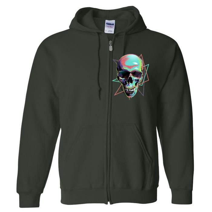 Retro Neon Graffiti Paint Skull Full Zip Hoodie