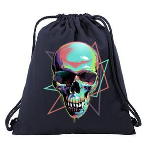 Retro Neon Graffiti Paint Skull Drawstring Bag