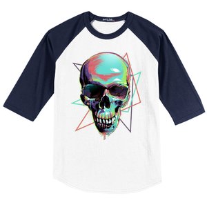 Retro Neon Graffiti Paint Skull Baseball Sleeve Shirt