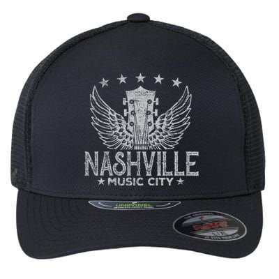 Retro Nashville Guitar Wings Vintage Country Music Concert Flexfit Unipanel Trucker Cap