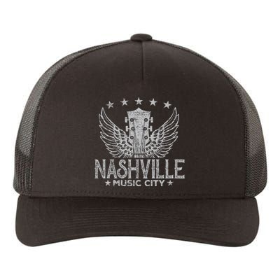 Retro Nashville Guitar Wings Vintage Country Music Concert Yupoong Adult 5-Panel Trucker Hat