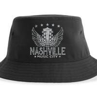 Retro Nashville Guitar Wings Vintage Country Music Concert Sustainable Bucket Hat