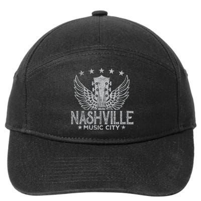 Retro Nashville Guitar Wings Vintage Country Music Concert 7-Panel Snapback Hat