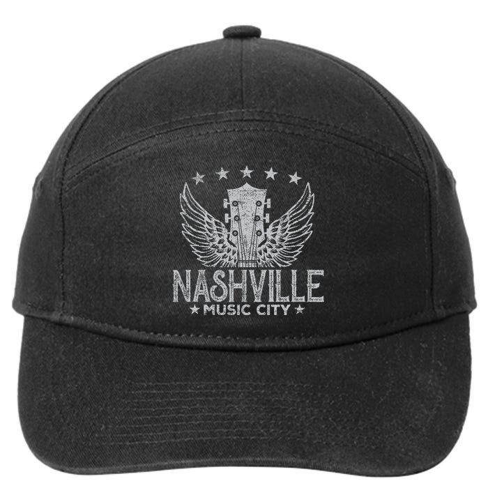 Retro Nashville Guitar Wings Vintage Country Music Concert 7-Panel Snapback Hat