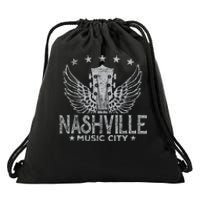 Retro Nashville Guitar Wings Vintage Country Music Concert Drawstring Bag