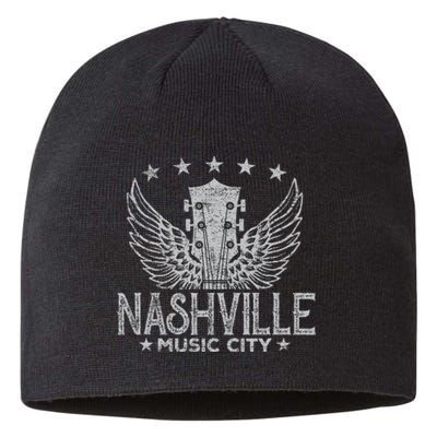 Retro Nashville Guitar Wings Vintage Country Music Concert Sustainable Beanie