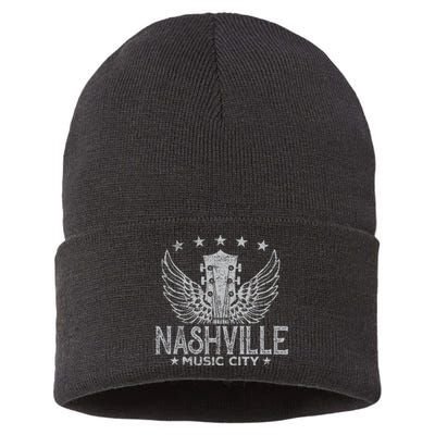 Retro Nashville Guitar Wings Vintage Country Music Concert Sustainable Knit Beanie