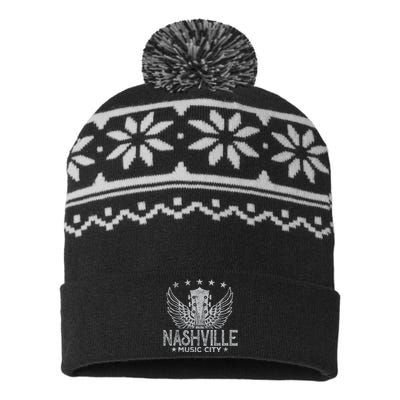 Retro Nashville Guitar Wings Vintage Country Music Concert USA-Made Snowflake Beanie