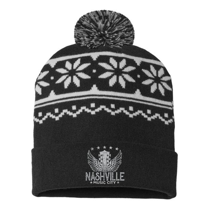 Retro Nashville Guitar Wings Vintage Country Music Concert USA-Made Snowflake Beanie