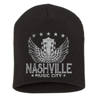 Retro Nashville Guitar Wings Vintage Country Music Concert Short Acrylic Beanie