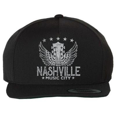 Retro Nashville Guitar Wings Vintage Country Music Concert Wool Snapback Cap