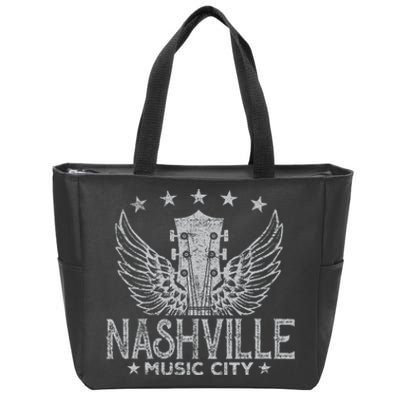 Retro Nashville Guitar Wings Vintage Country Music Concert Zip Tote Bag