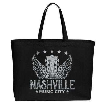 Retro Nashville Guitar Wings Vintage Country Music Concert Cotton Canvas Jumbo Tote