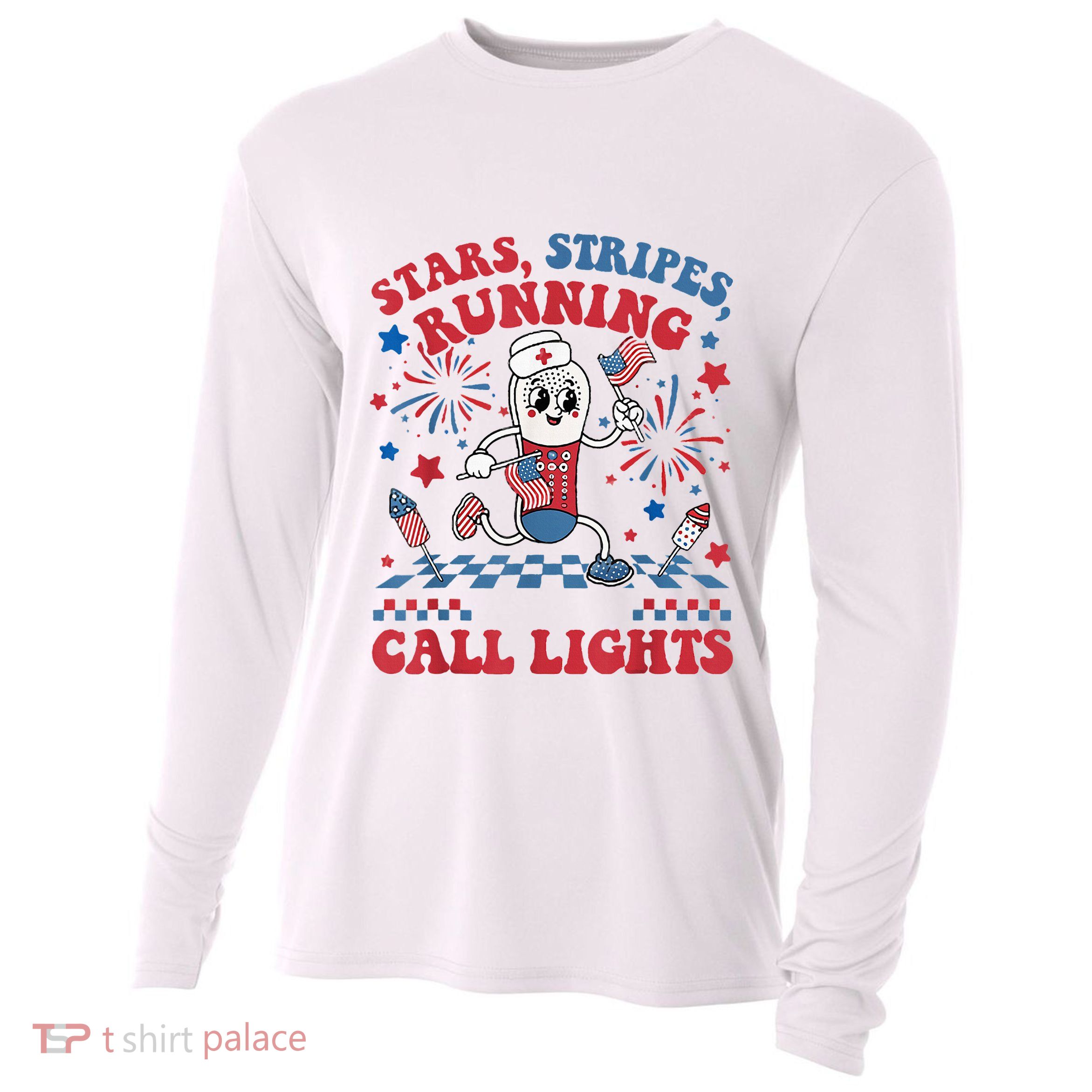 Retro Nurse Graduation 4th Of July Running For Call Light Cooling Performance Long Sleeve Crew