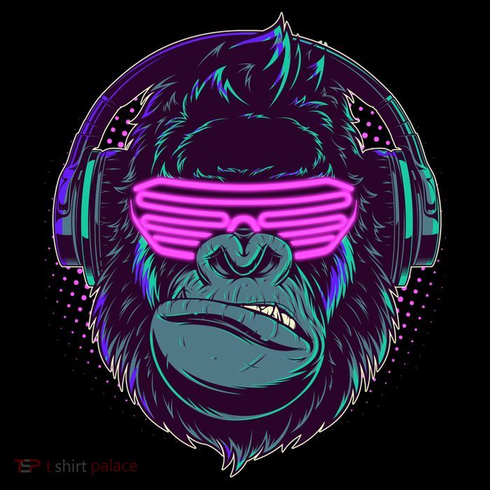 Retro Neon Hipster Gorilla Ape Stripe Pom Pom Beanie