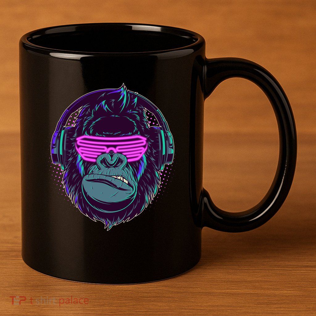 Retro Neon Hipster Gorilla Ape 11oz C Handle Ceramic Mug