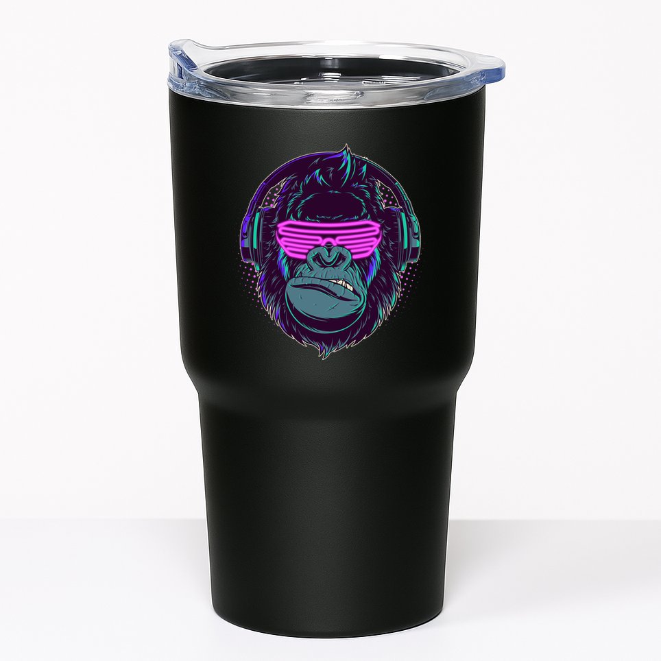 Retro Neon Hipster Gorilla Ape Tumbler
