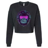 Retro Neon Hipster Gorilla Ape Cropped Pullover Crew