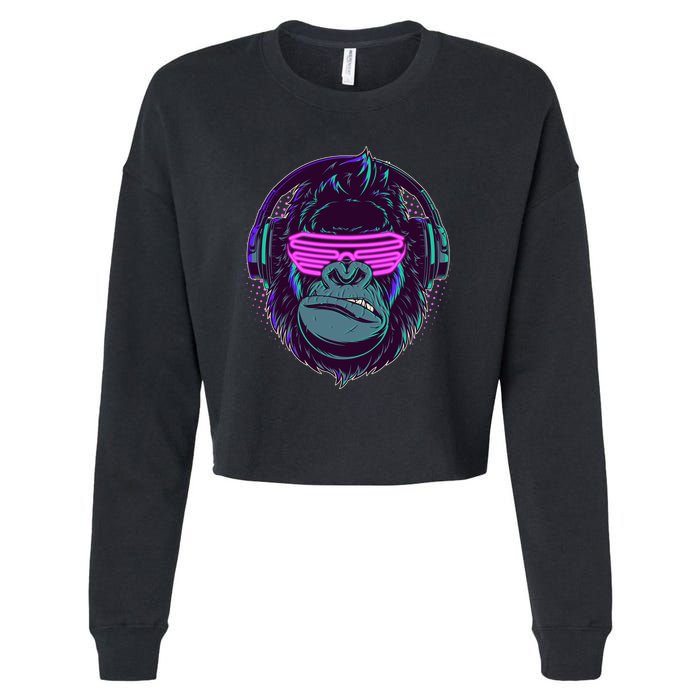 Retro Neon Hipster Gorilla Ape Cropped Pullover Crew