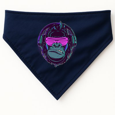 Retro Neon Hipster Gorilla Ape USA-Made Doggie Bandana