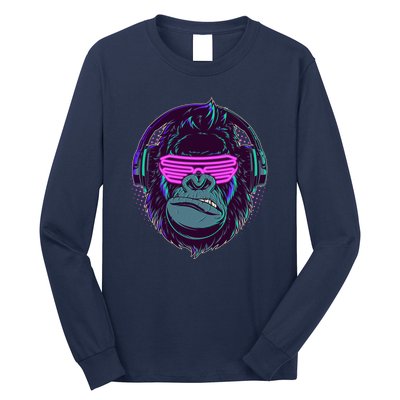 Retro Neon Hipster Gorilla Ape Long Sleeve Shirt