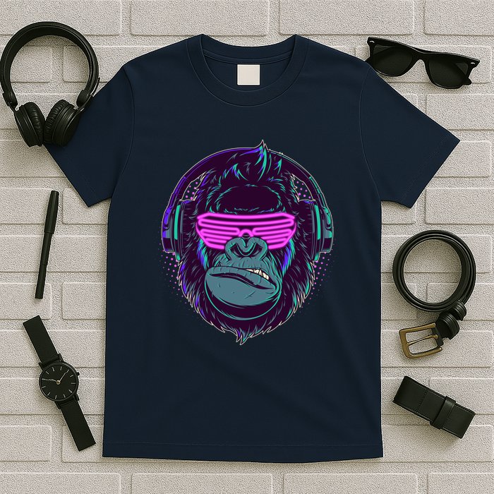 Retro Neon Hipster Gorilla Ape T-Shirt