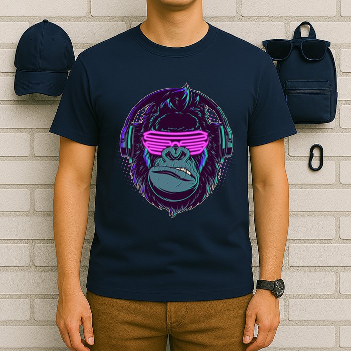 Retro Neon Hipster Gorilla Ape T-Shirt