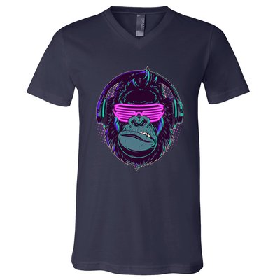Retro Neon Hipster Gorilla Ape V-Neck T-Shirt