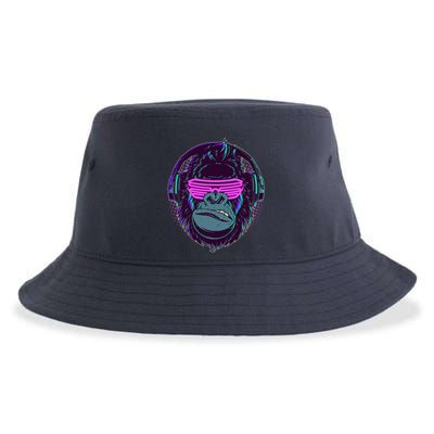 Retro Neon Hipster Gorilla Ape Sustainable Bucket Hat