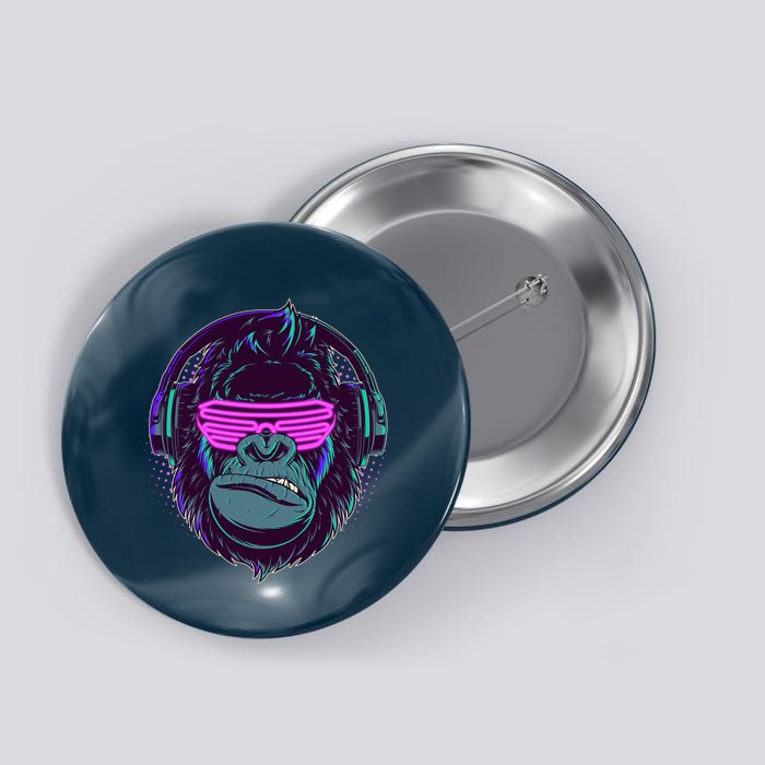 Retro Neon Hipster Gorilla Ape Button